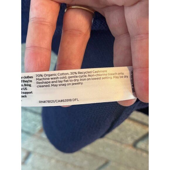 Eileen Fisher Venus Navy Blue Organic Cotton & Recycled Cashmere Turtleneck Knit - Picture 7 of 11